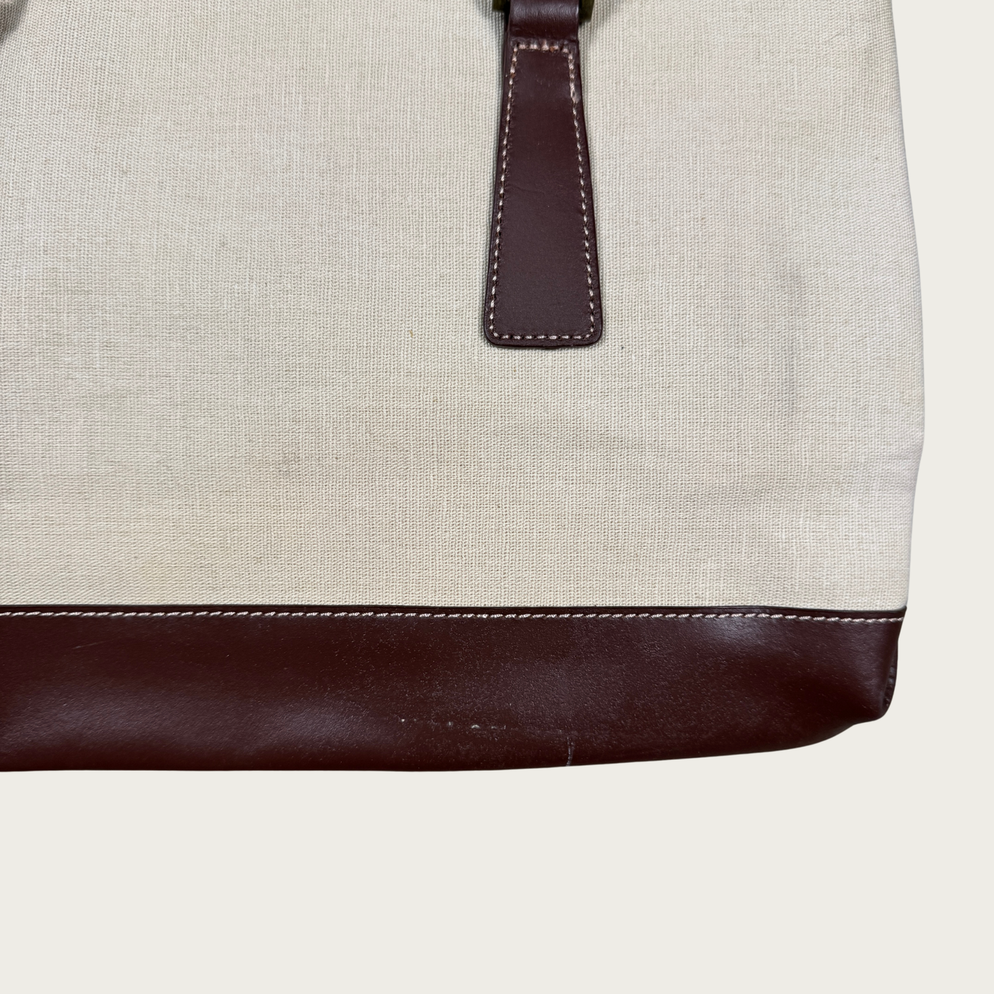 Genuine Leather Trim Cream/Brown Shoulder Bag