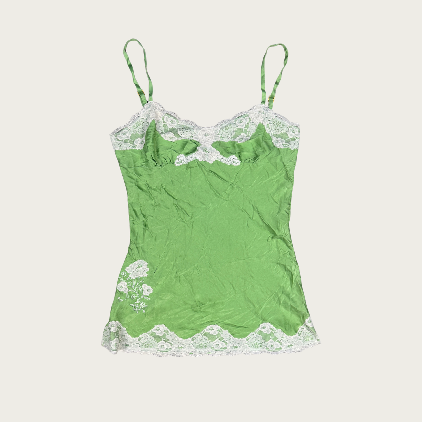 (S) 90s/Y2K Express Green Silk Lace Trim Cami