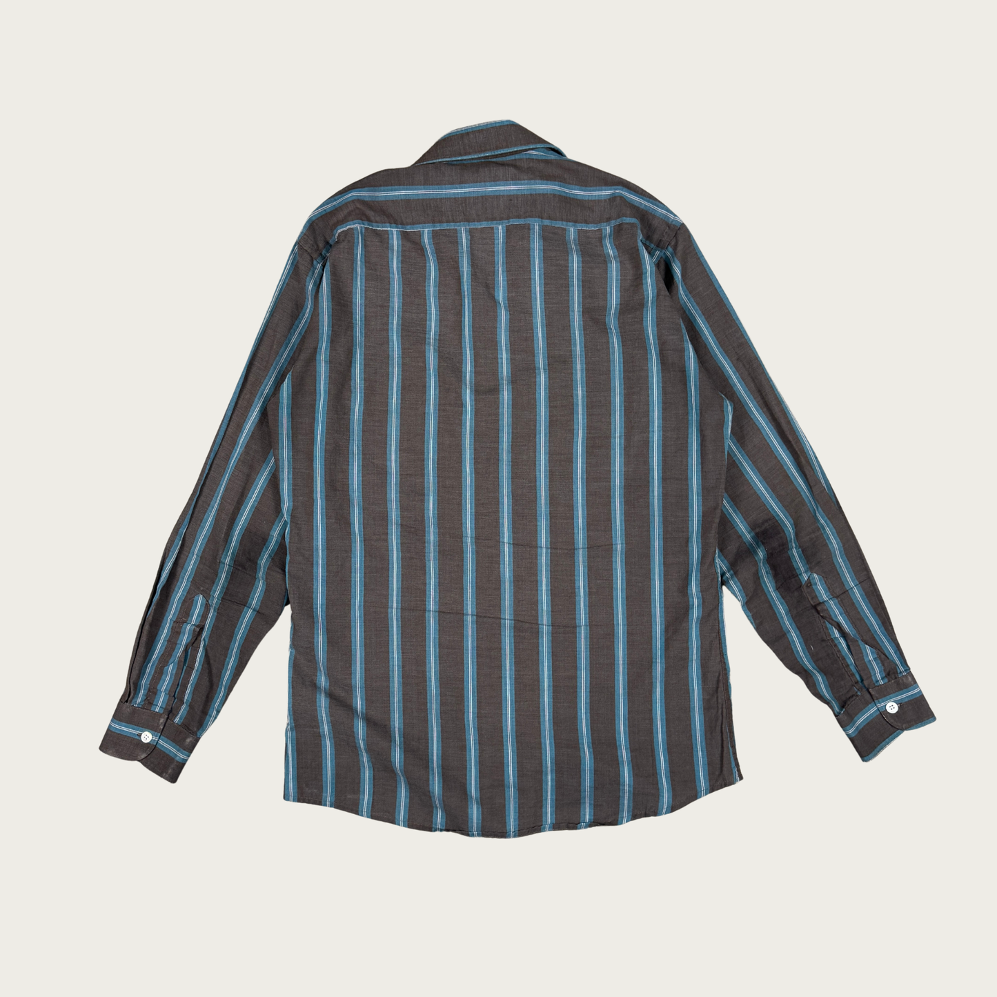 (L) 70s/80s Gray/Teal Pinstripe Shirt