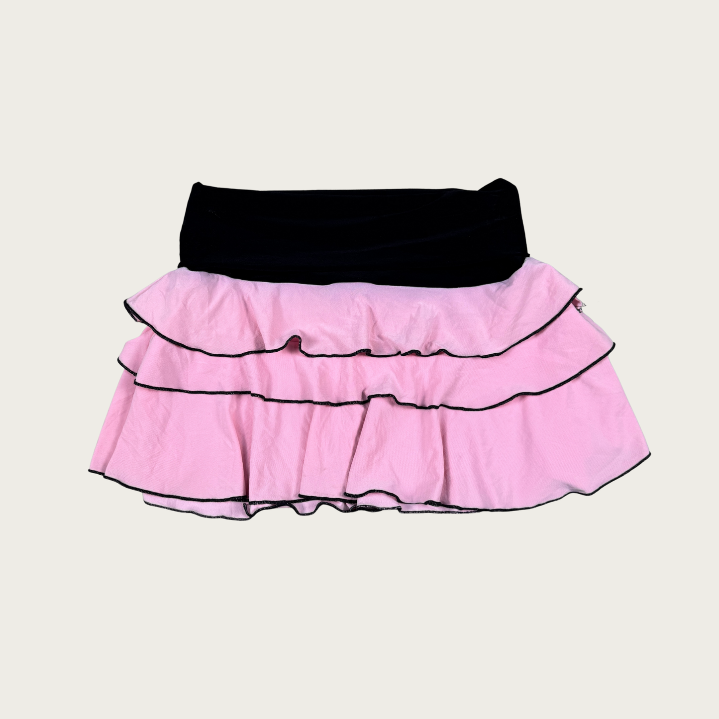 (S) Y2K Pink/Black Ruffle Mini Skirt