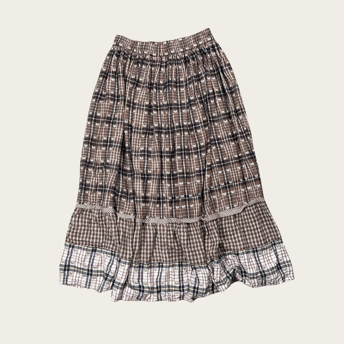 (M/L) Brown Plaid Crinkle Midi Skirt