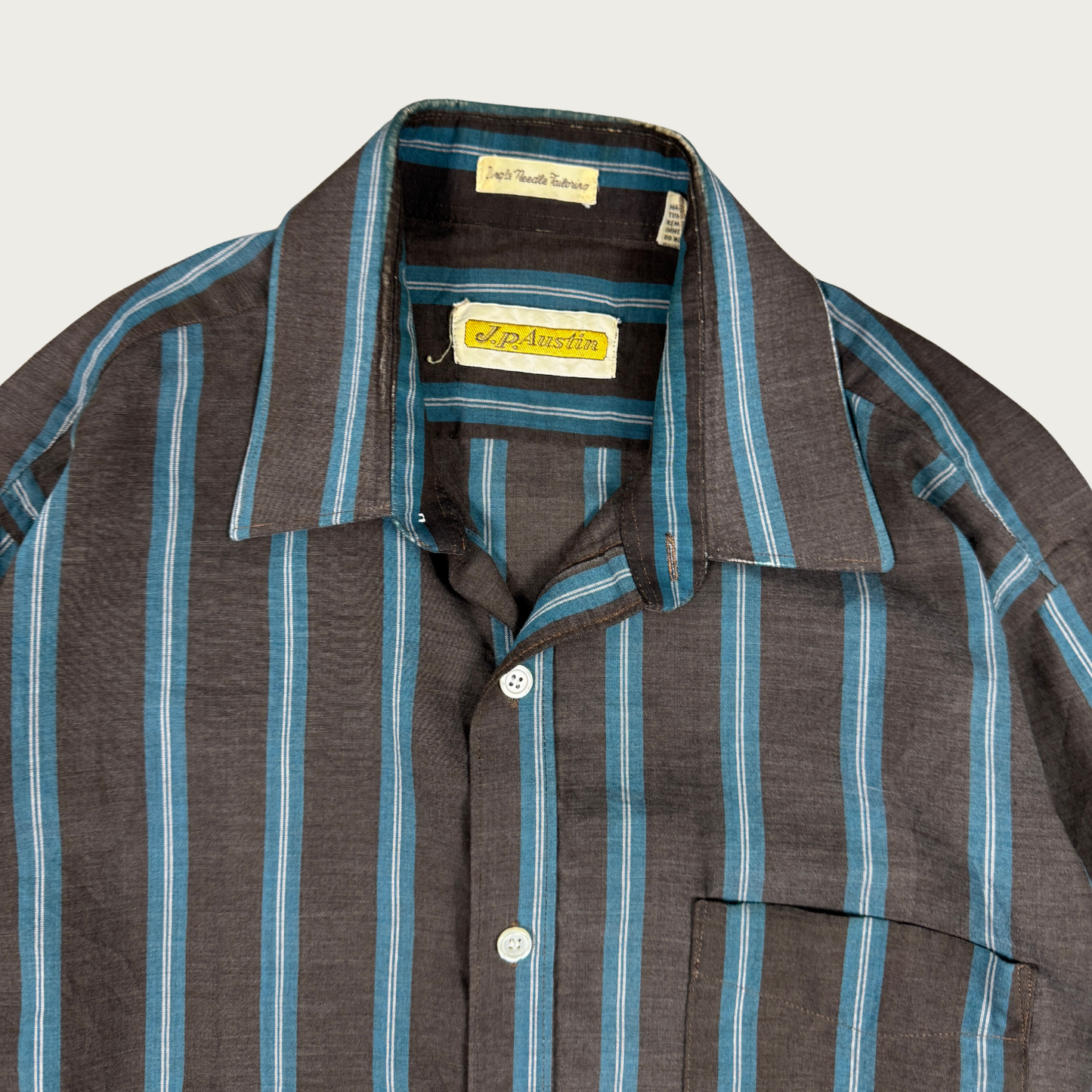 (L) 70s/80s Gray/Teal Pinstripe Shirt