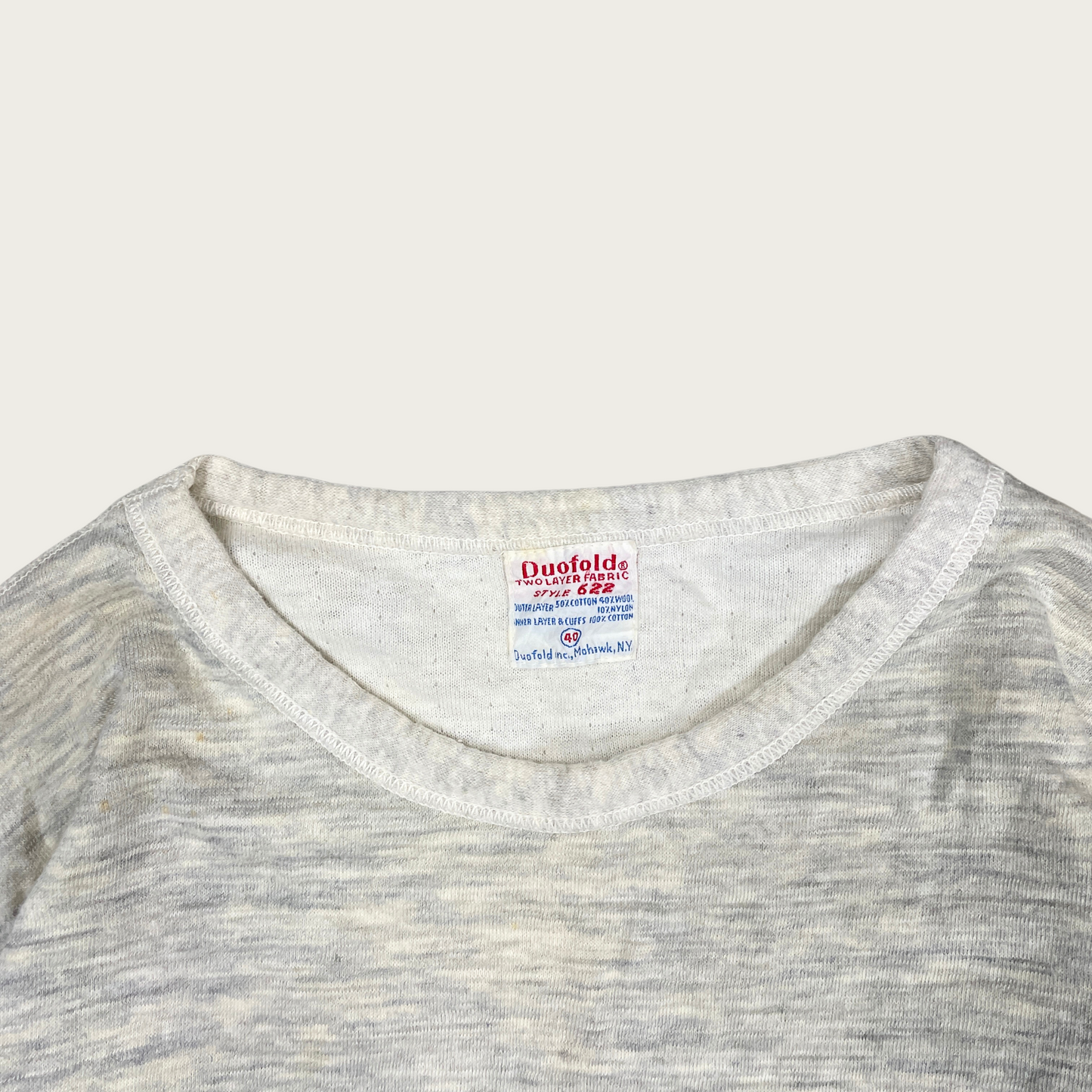 (S/M) 1950s Light Gray Thermal Long Sleeve Tee