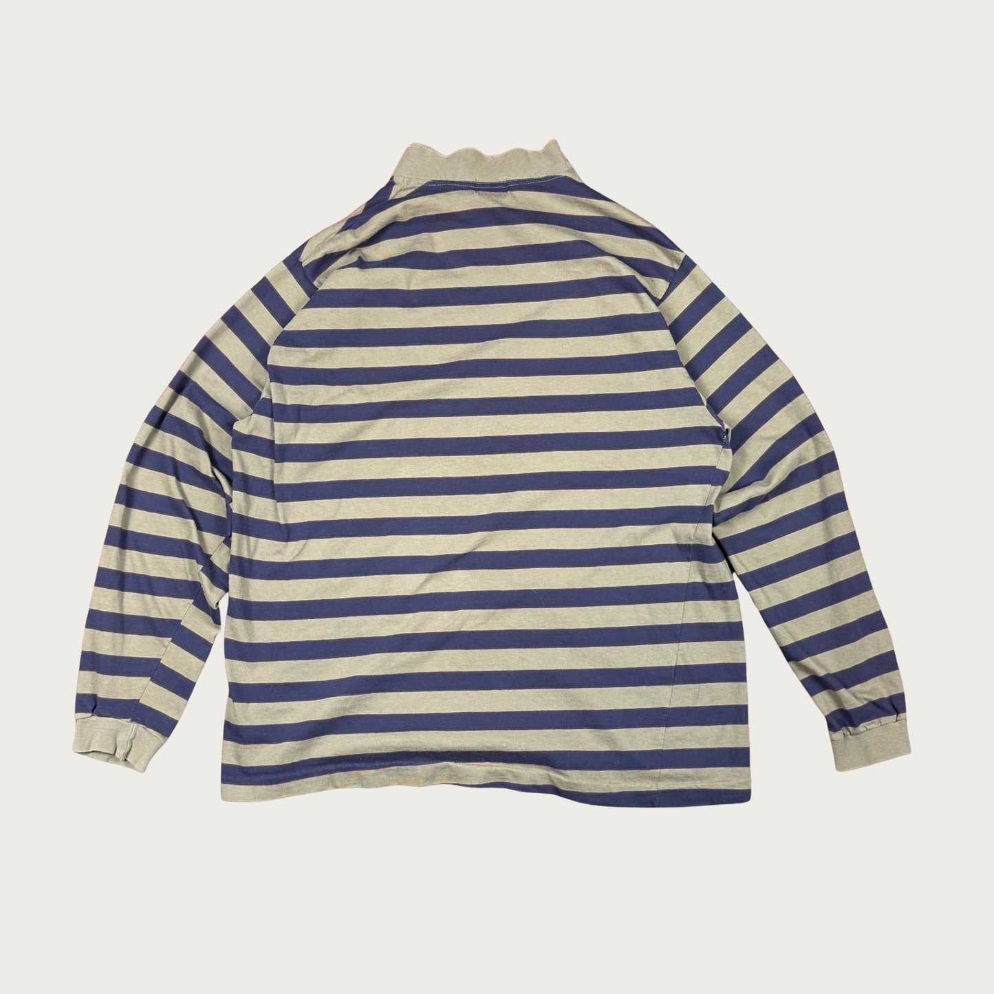 (XL) 90s Navy/Beige Striped Mock Neck Long Sleeve