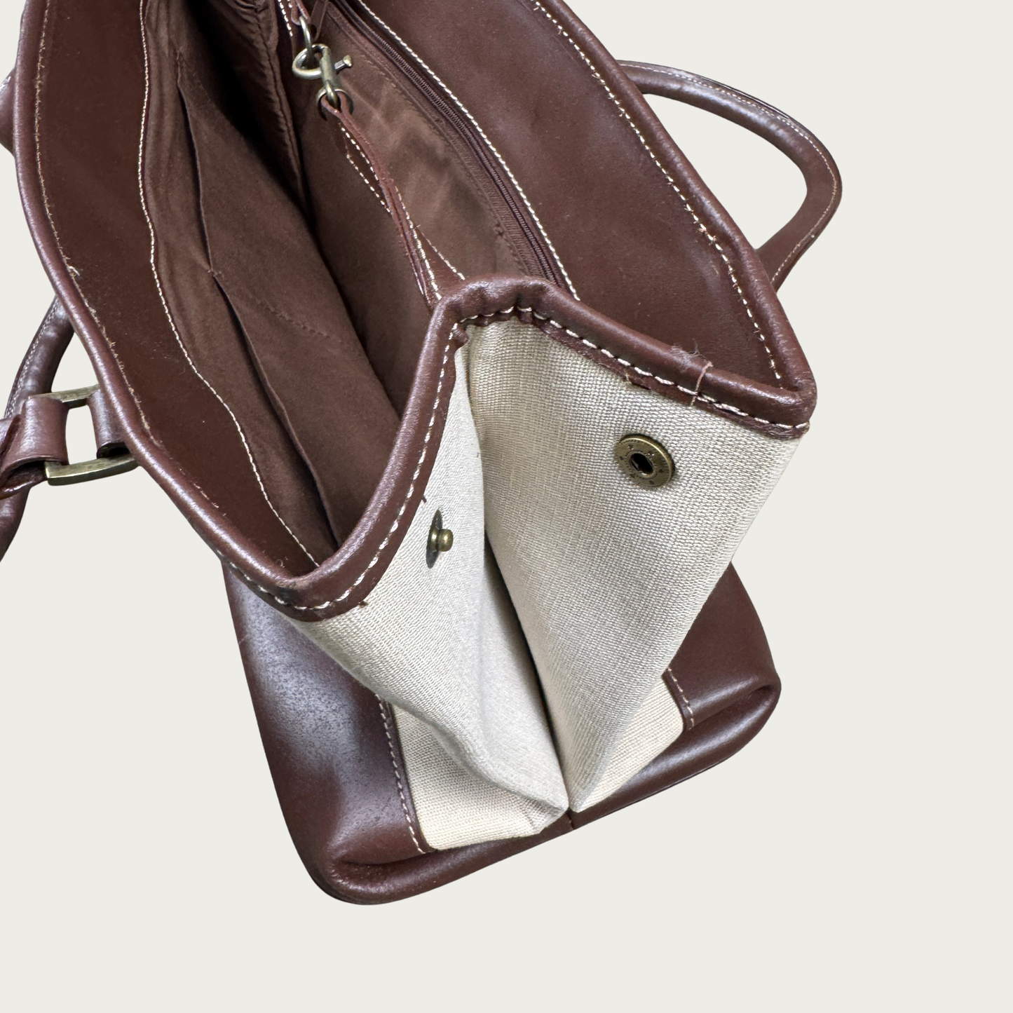 Genuine Leather Trim Cream/Brown Shoulder Bag