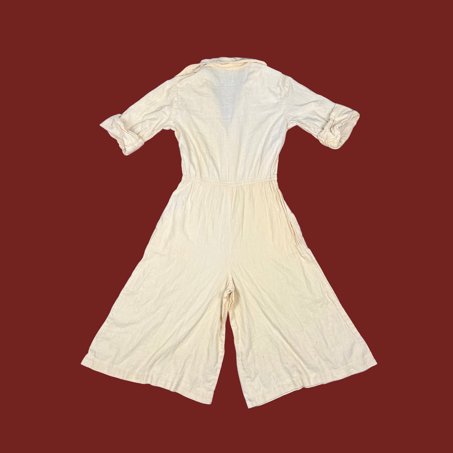 (S) 60s/70s Cream Cotton Cropped Jumpsuit