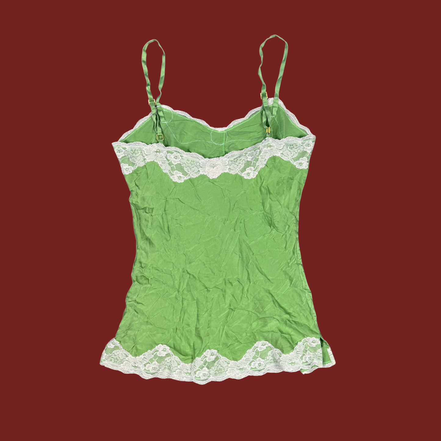 (S) 90s/Y2K Express Green Silk Lace Trim Cami