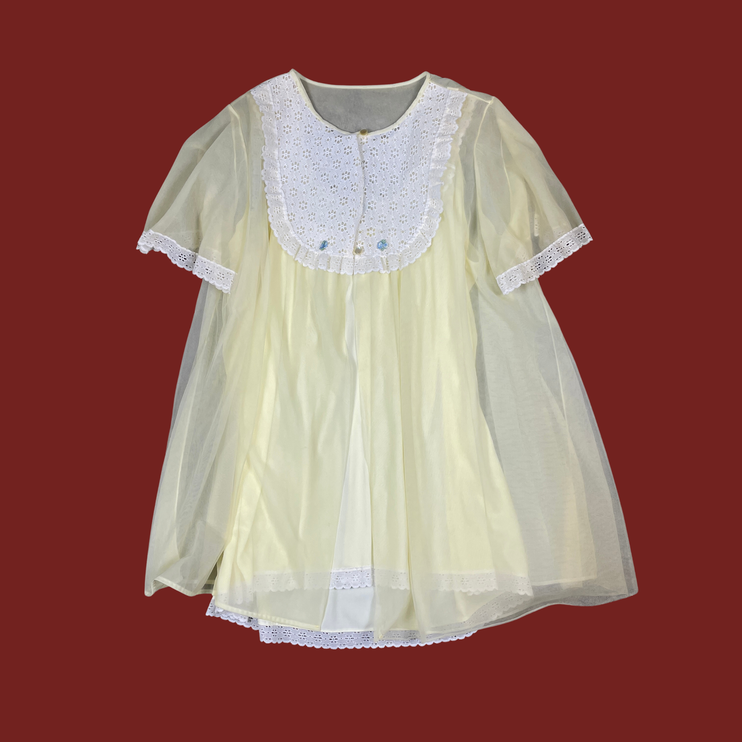 (M/L) 1960s Pastel Yellow Peignoir Set