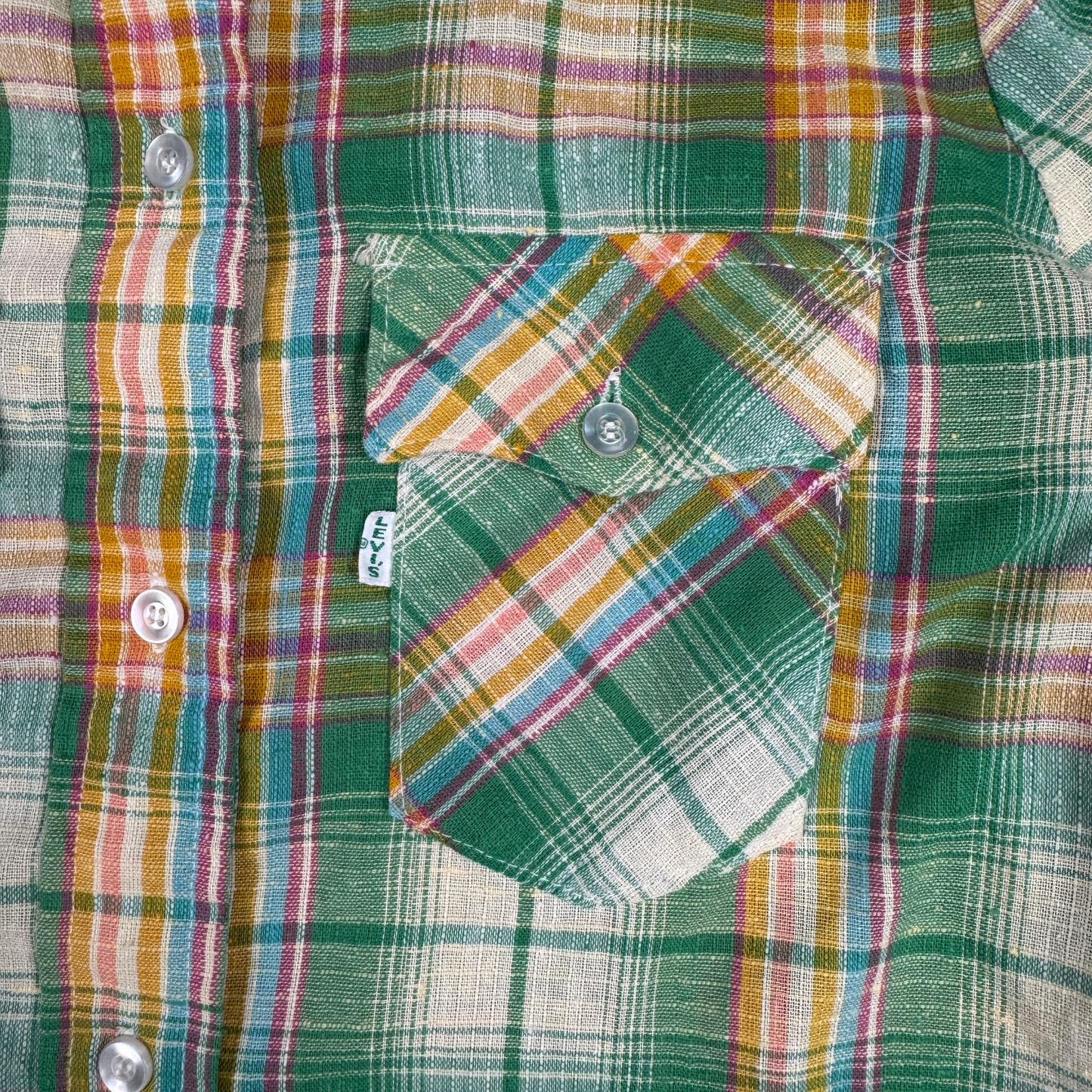(M) 70s/80s Green Multicolor Plaid Levi's Blouse