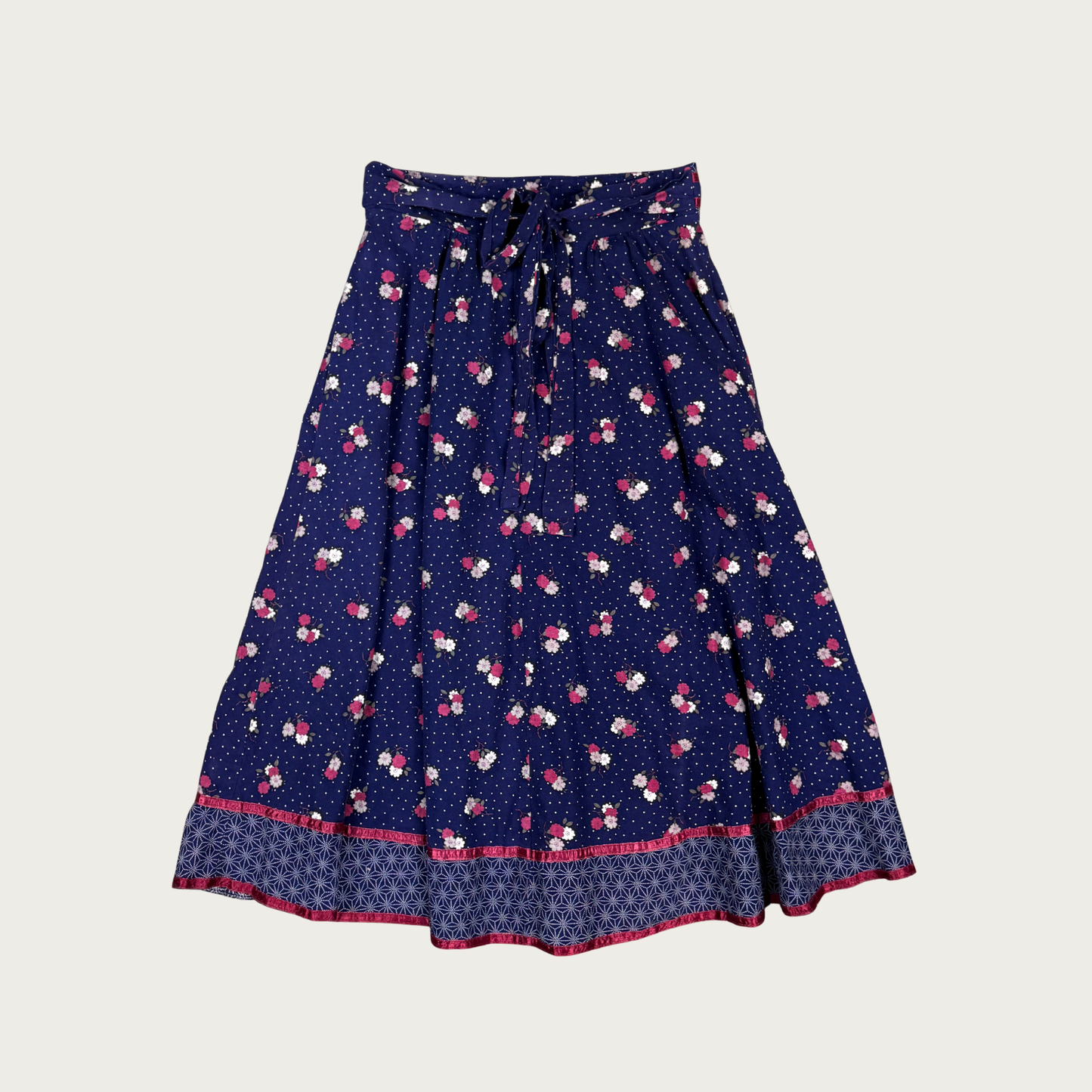 (28") 70s Gunne Sax Navy/Magenta Floral Skirt