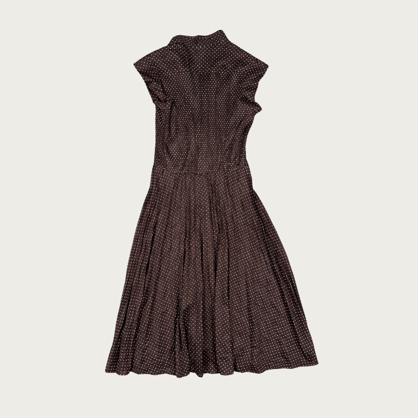 (S/M) Brown/White Polka Dot Lightweight Midi Dress