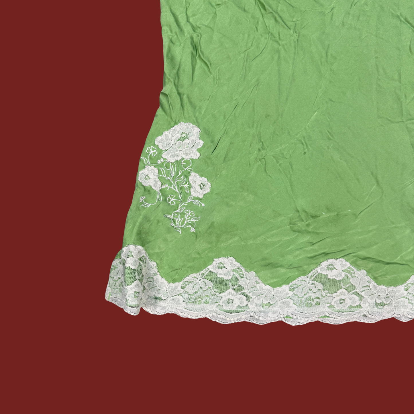 (S) 90s/Y2K Express Green Silk Lace Trim Cami