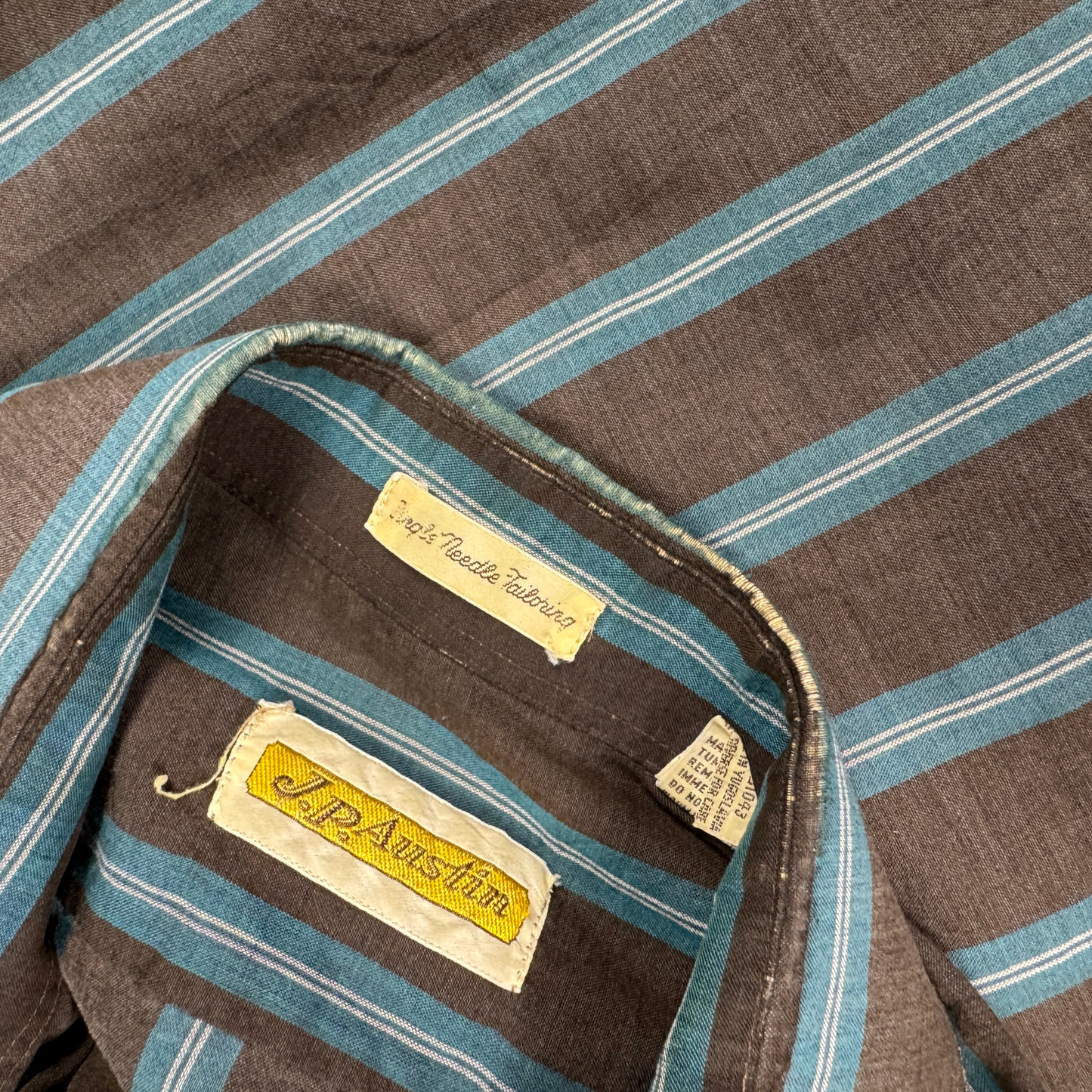 (L) 70s/80s Gray/Teal Pinstripe Shirt