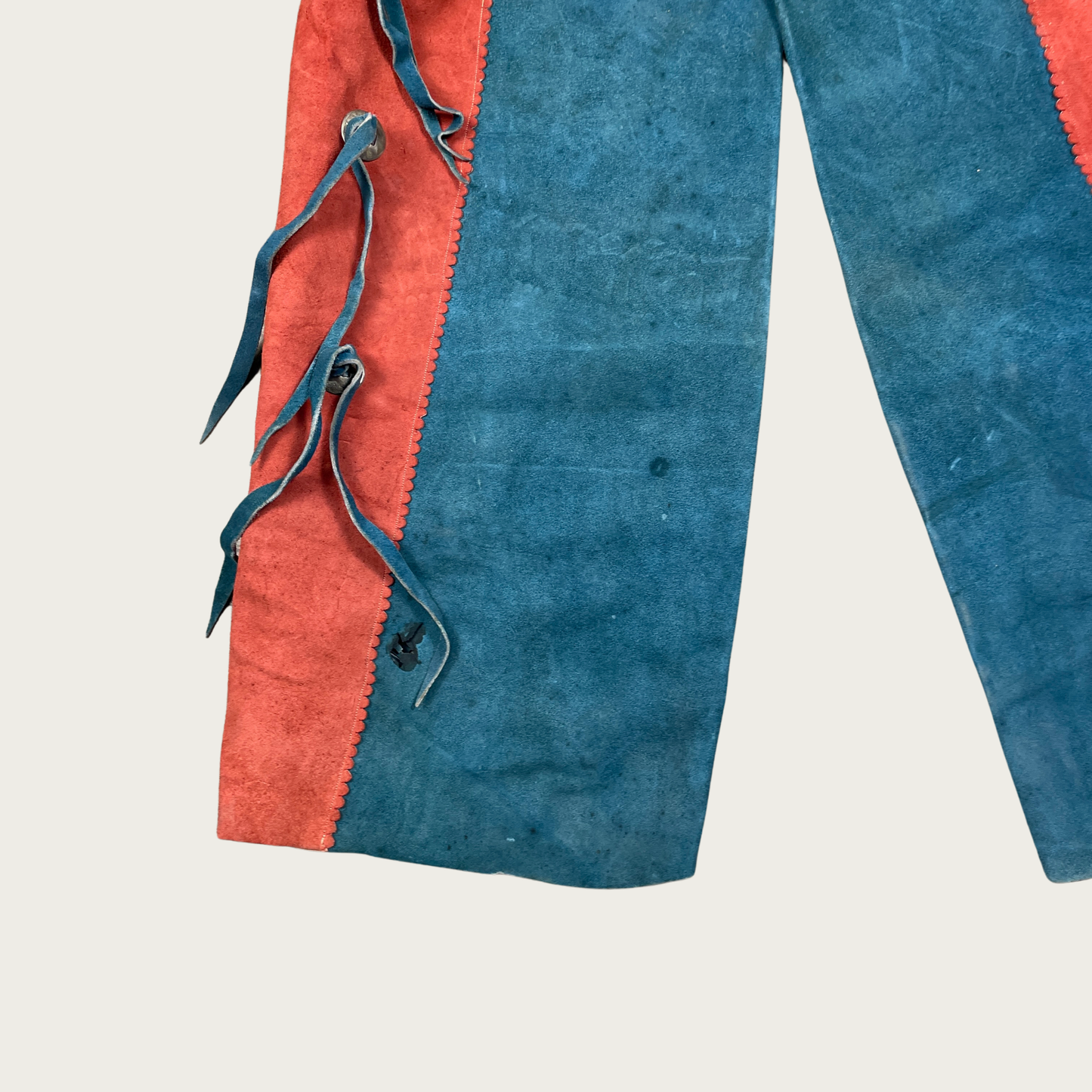 (XS/S) Genuine Suede Teal and Orange Western Vest and Chaps Set