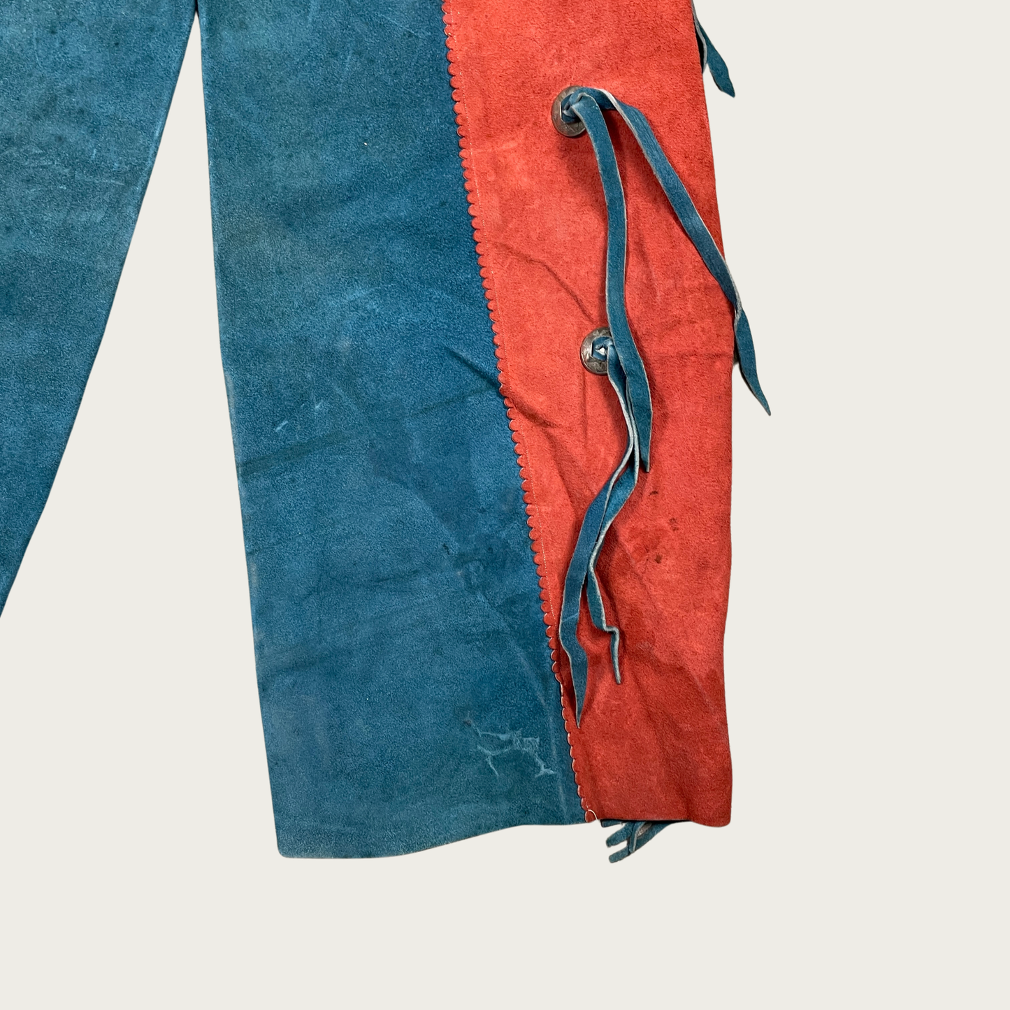 (XS/S) Genuine Suede Teal and Orange Western Vest and Chaps Set