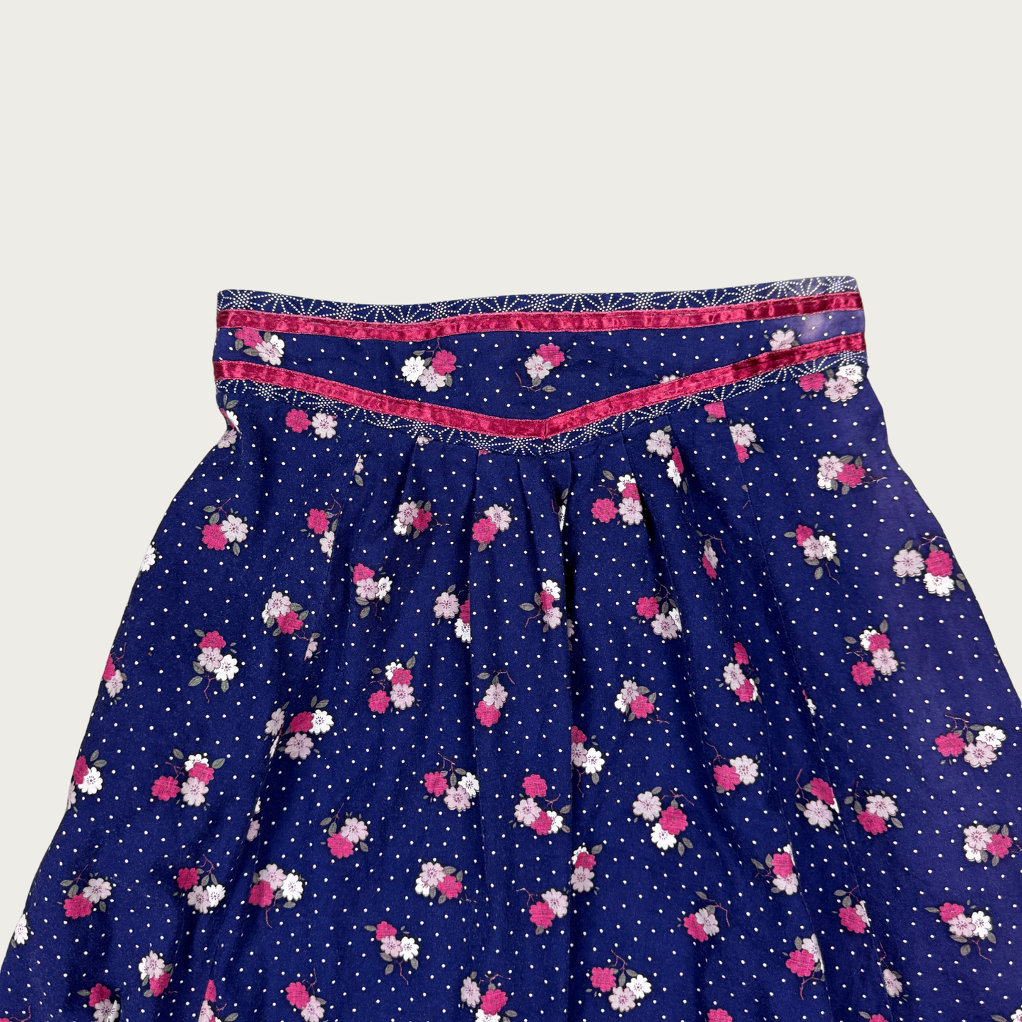 (28") 70s Gunne Sax Navy/Magenta Floral Skirt