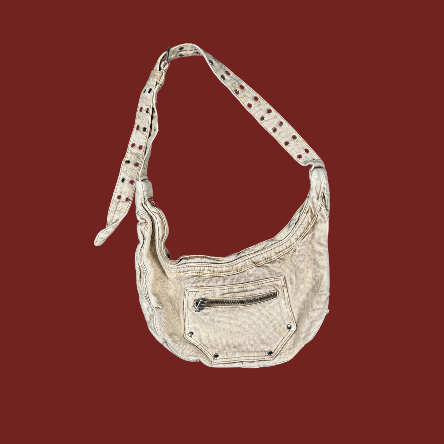 Tan/Cream Denim Grommet Crossbody Bag