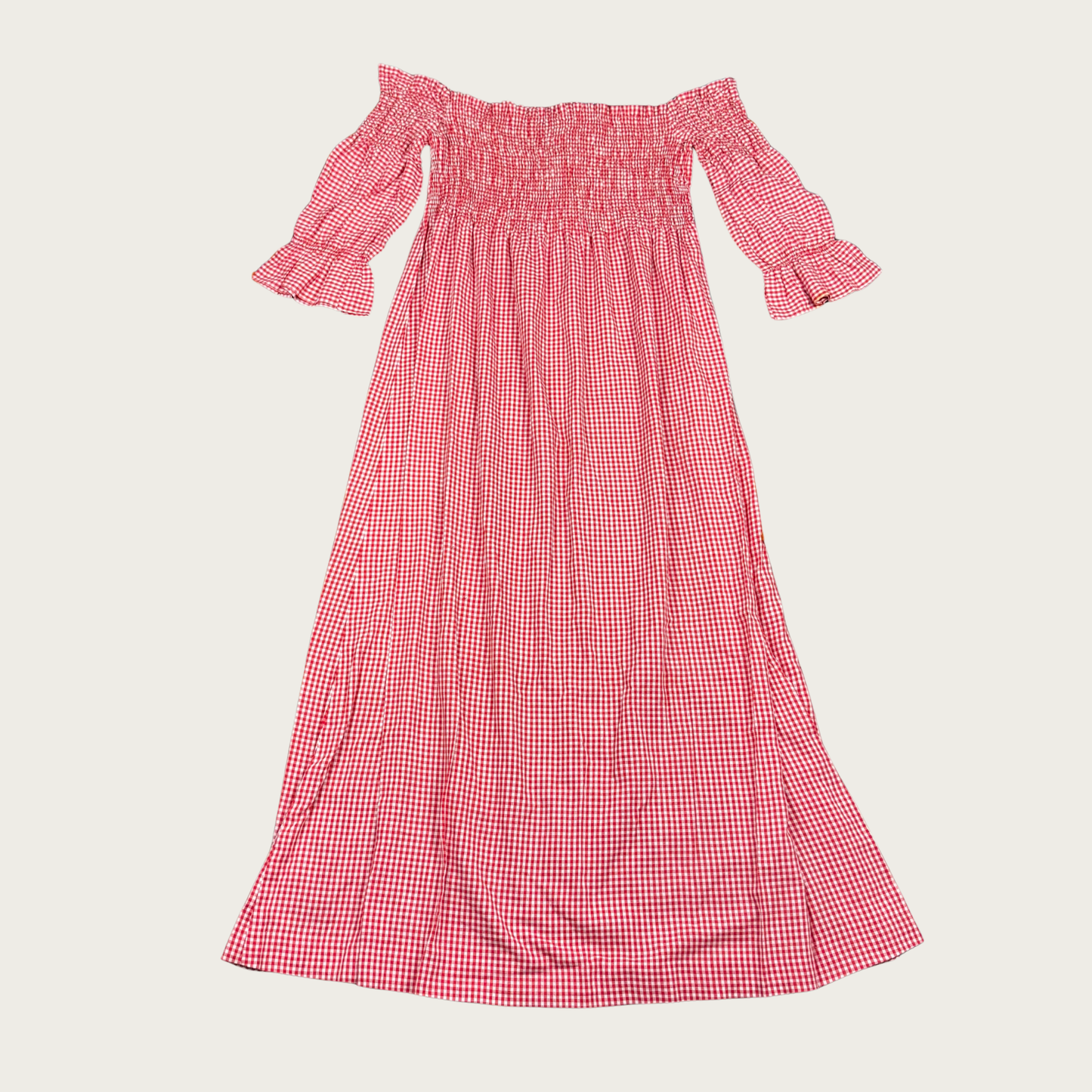 (M/L) Red Gingham Off The Shoulder Maxi Dress