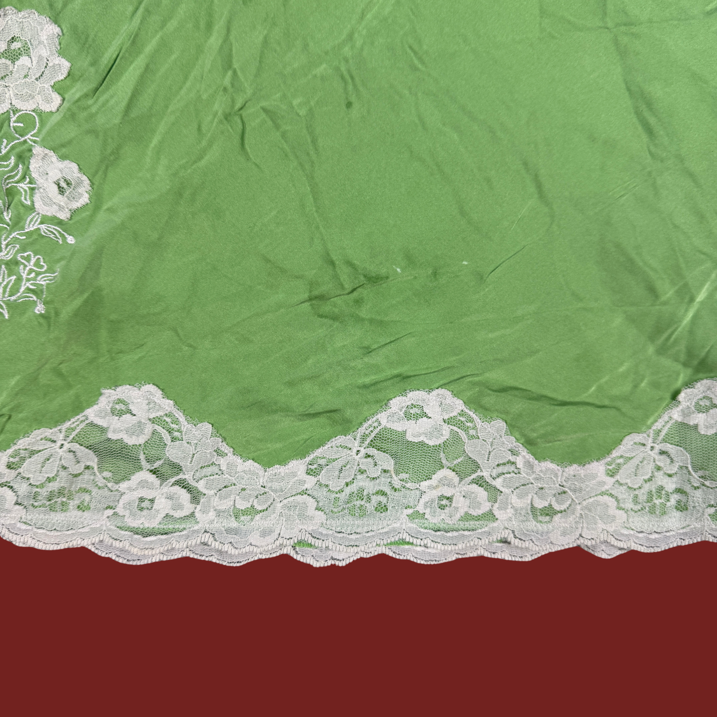 (S) 90s/Y2K Express Green Silk Lace Trim Cami