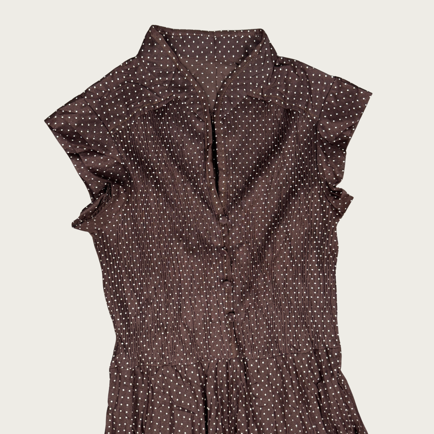 (S/M) Brown/White Polka Dot Lightweight Midi Dress