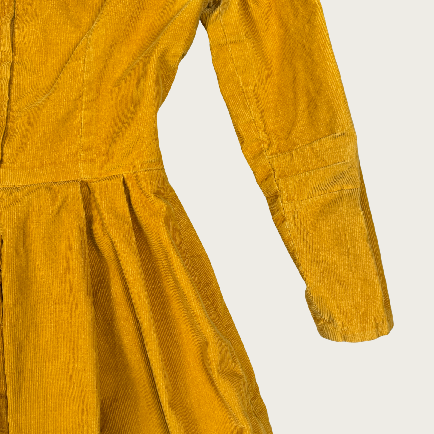 (S) 60s/70s Mustard Corduroy Pleated Dress
