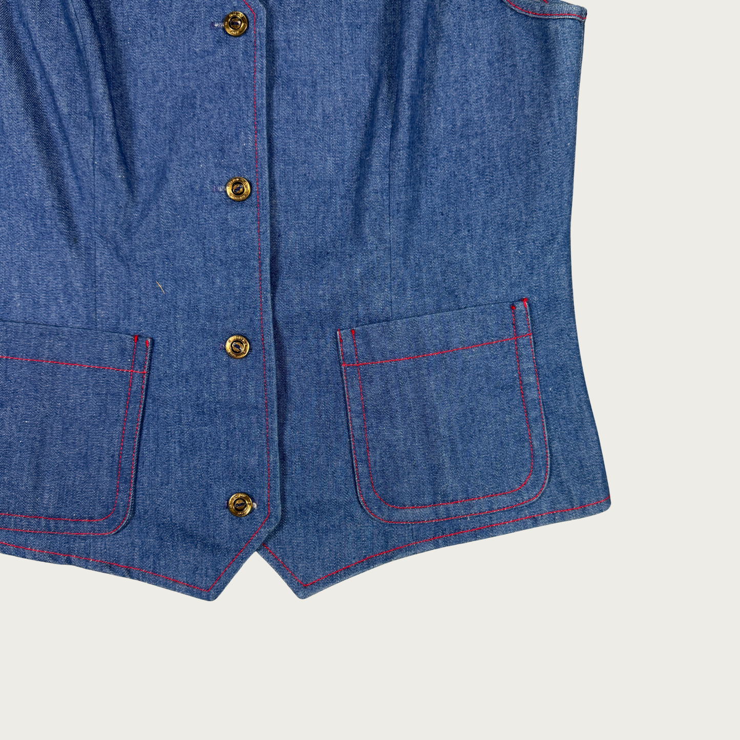 (S/M) 70s Contrast Stitch Denim Vest