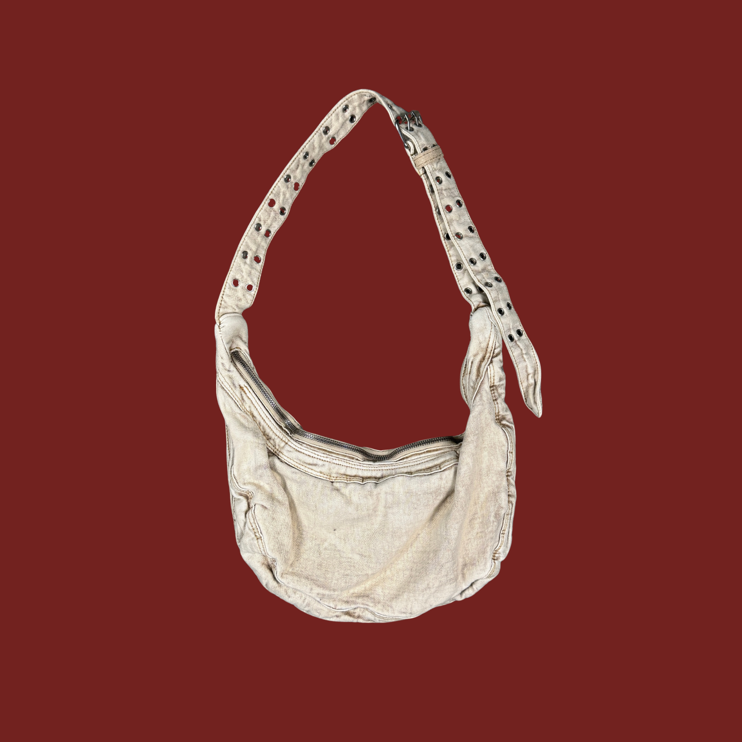 Tan/Cream Denim Grommet Crossbody Bag