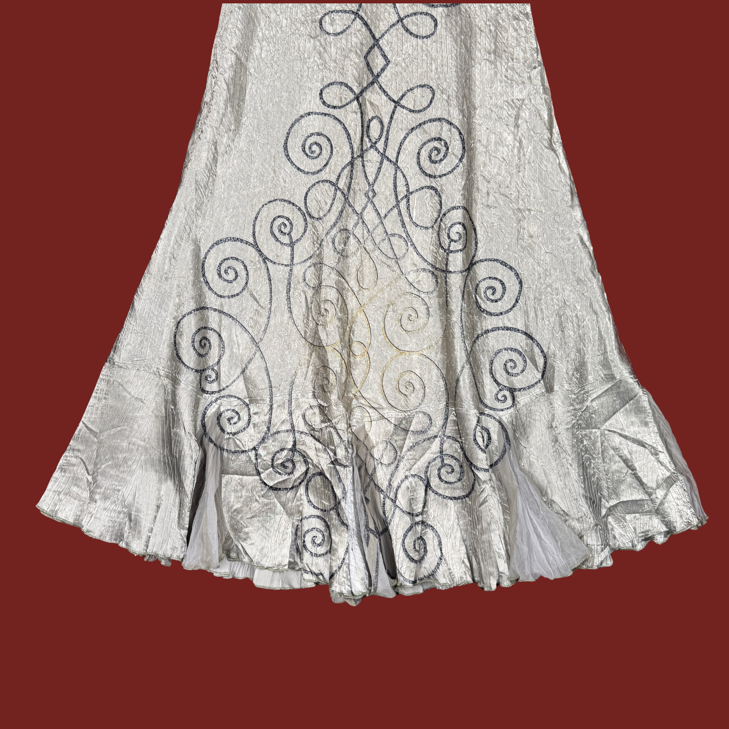 (S/M) Barcelino Silver Swirl Plisse Midi Dress