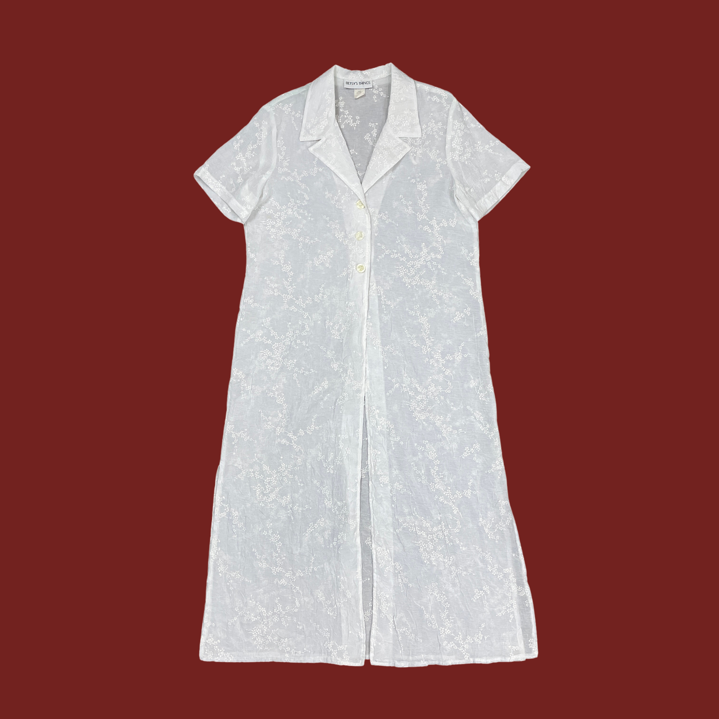 (L/XL) Sheer White Floral Embroidered Duster