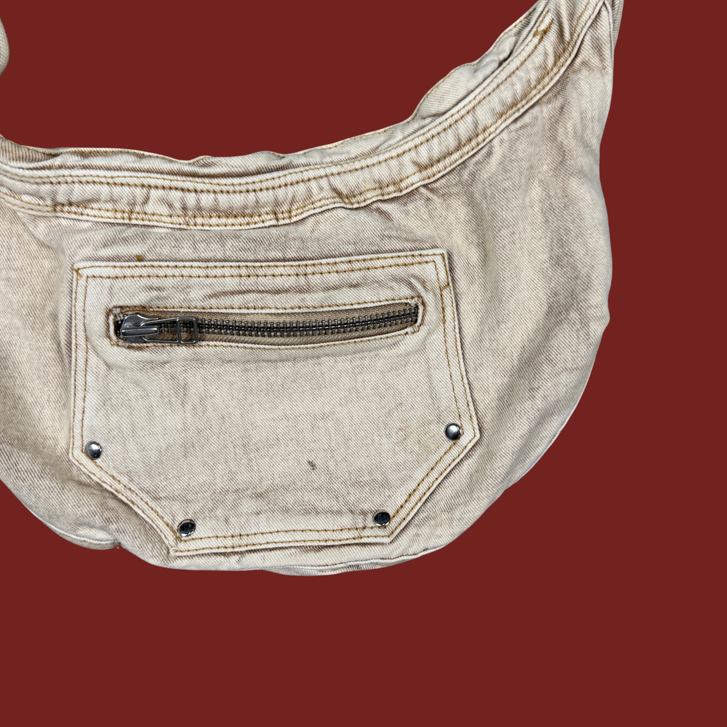 Tan/Cream Denim Grommet Crossbody Bag