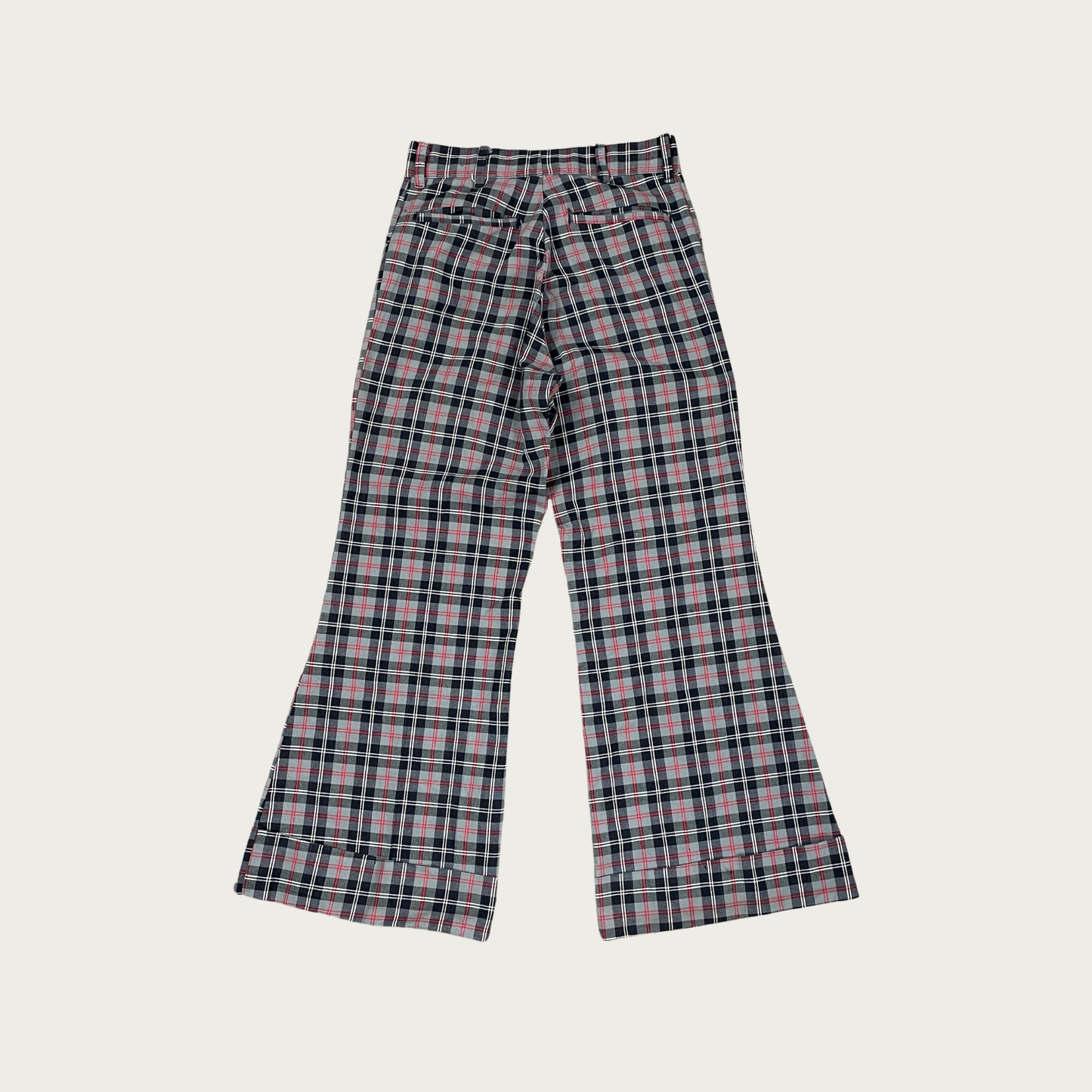 (29") 70s Gray and Red Plaid Bell Bottoms
