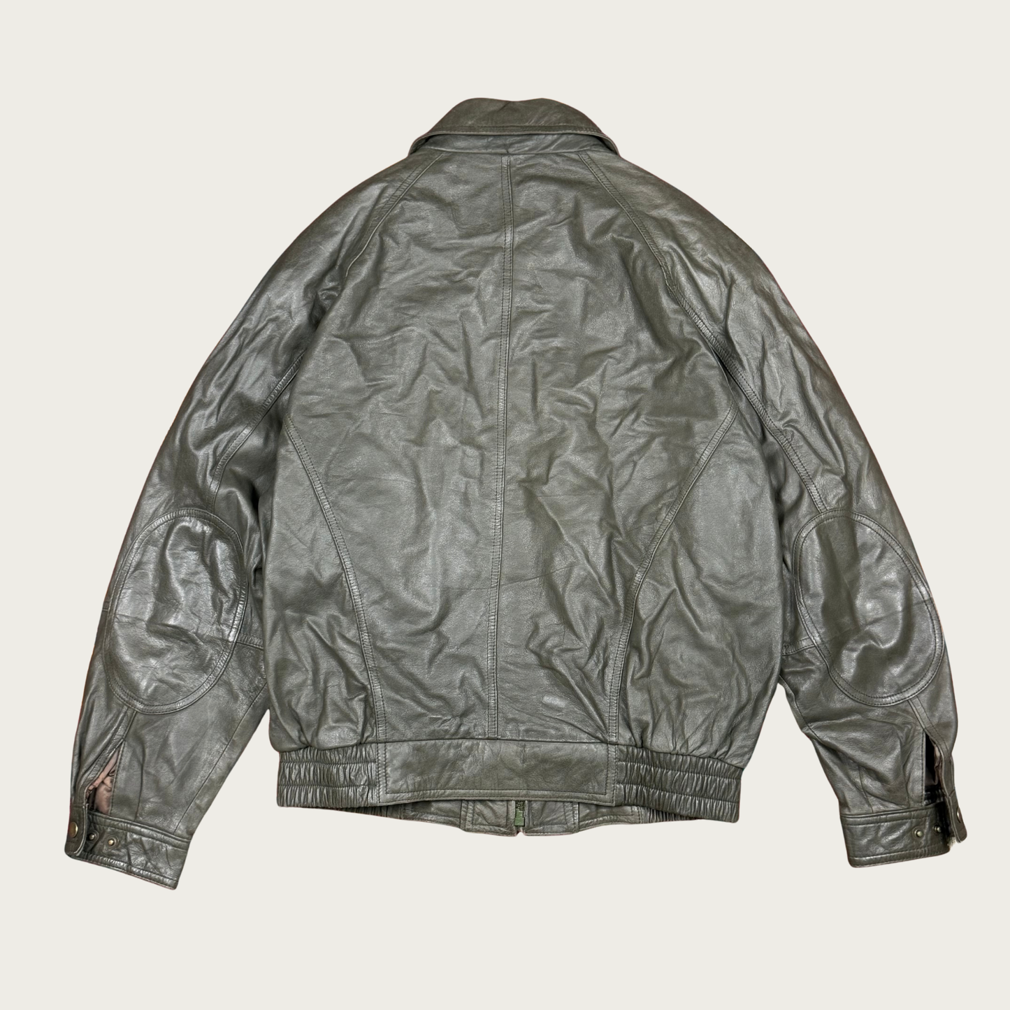 (M) Green Leather Bomber Jacket