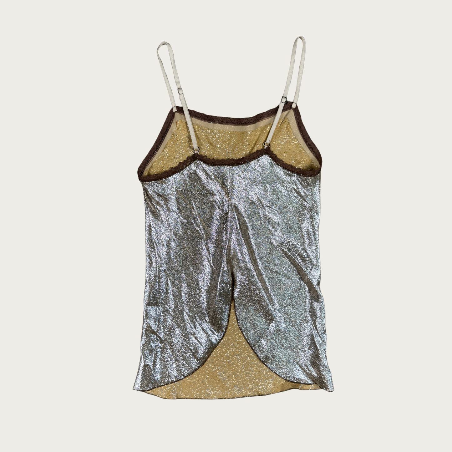 (S) 90s Gold Shimmer Split Back Cami Top