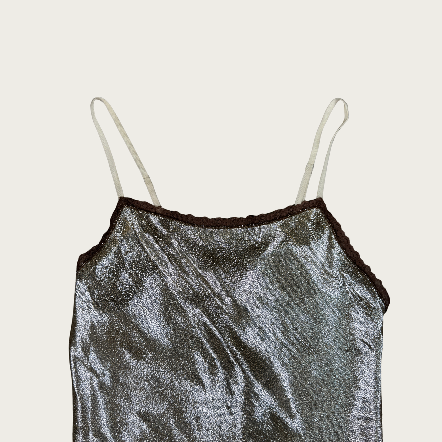 (S) 90s Gold Shimmer Split Back Cami Top