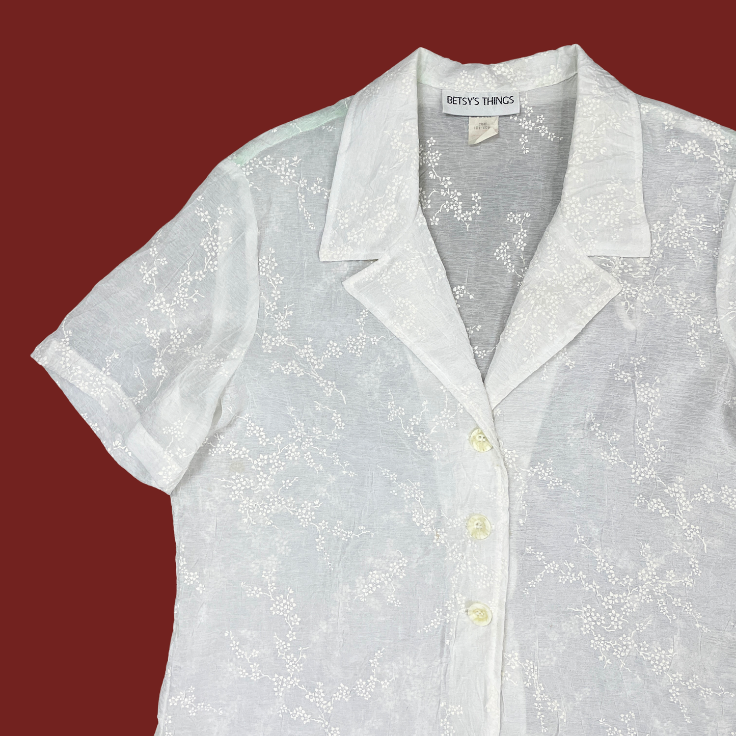 (L/XL) Sheer White Floral Embroidered Duster