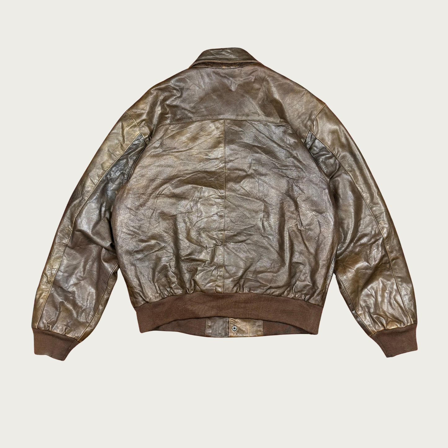 (M) Brown Leather Bomber Jacket