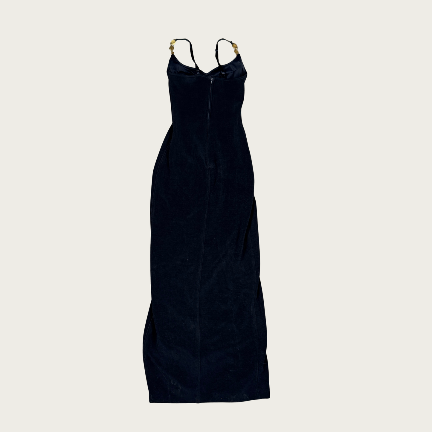 (XS/S) 70s/80s Black Gemstone Strap Evening Gown