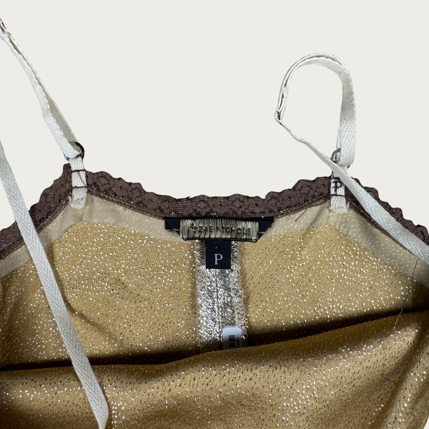 (S) 90s Gold Shimmer Split Back Cami Top