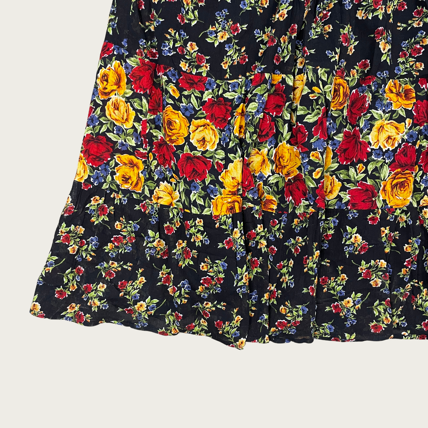 (L) Multicolor Floral Tiered Cotton Maxi Skirt