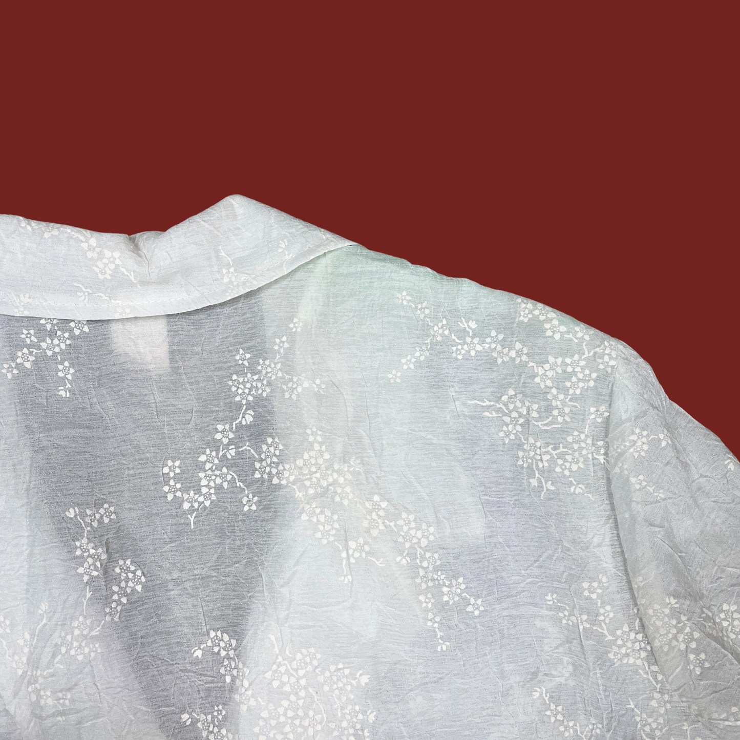 (L/XL) Sheer White Floral Embroidered Duster