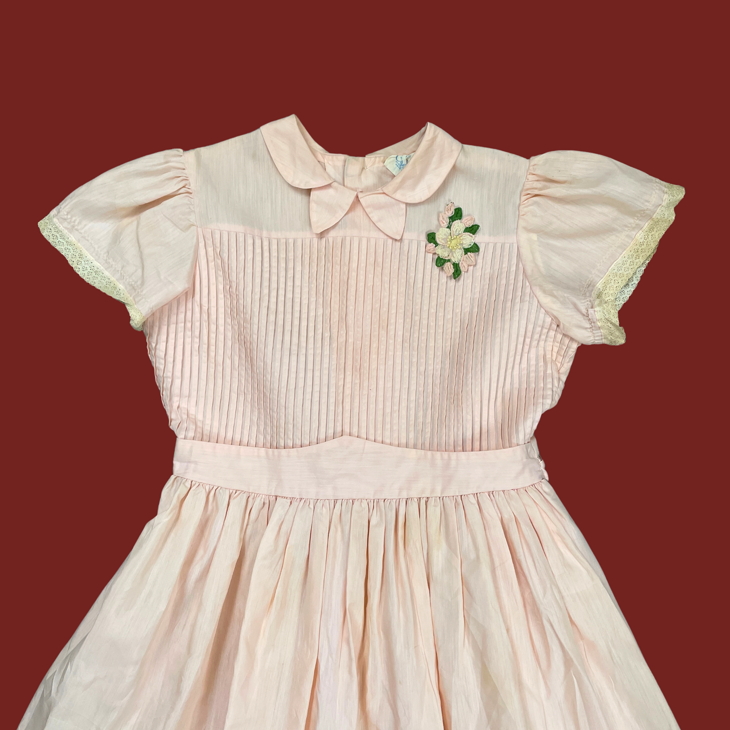 (S) Baby Pink Lace Trim Collared Mini Dress