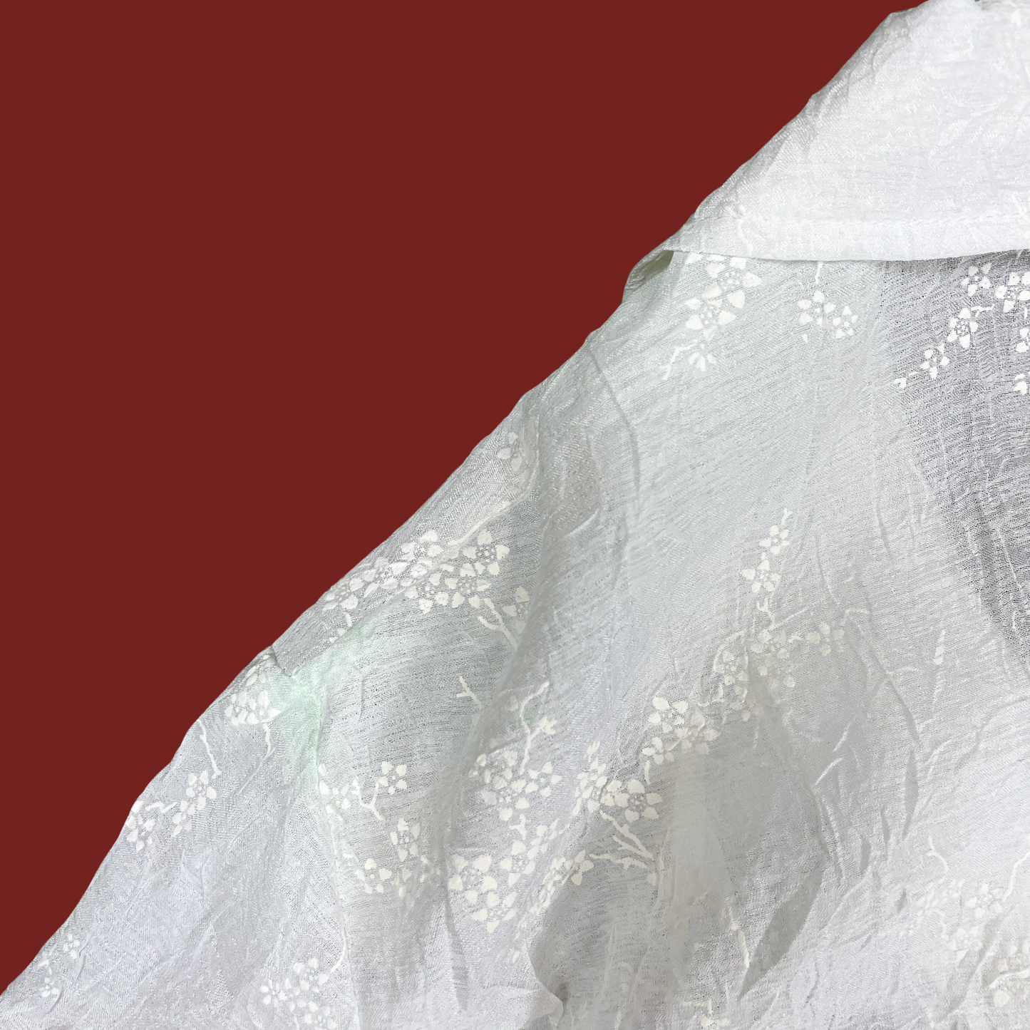 (L/XL) Sheer White Floral Embroidered Duster