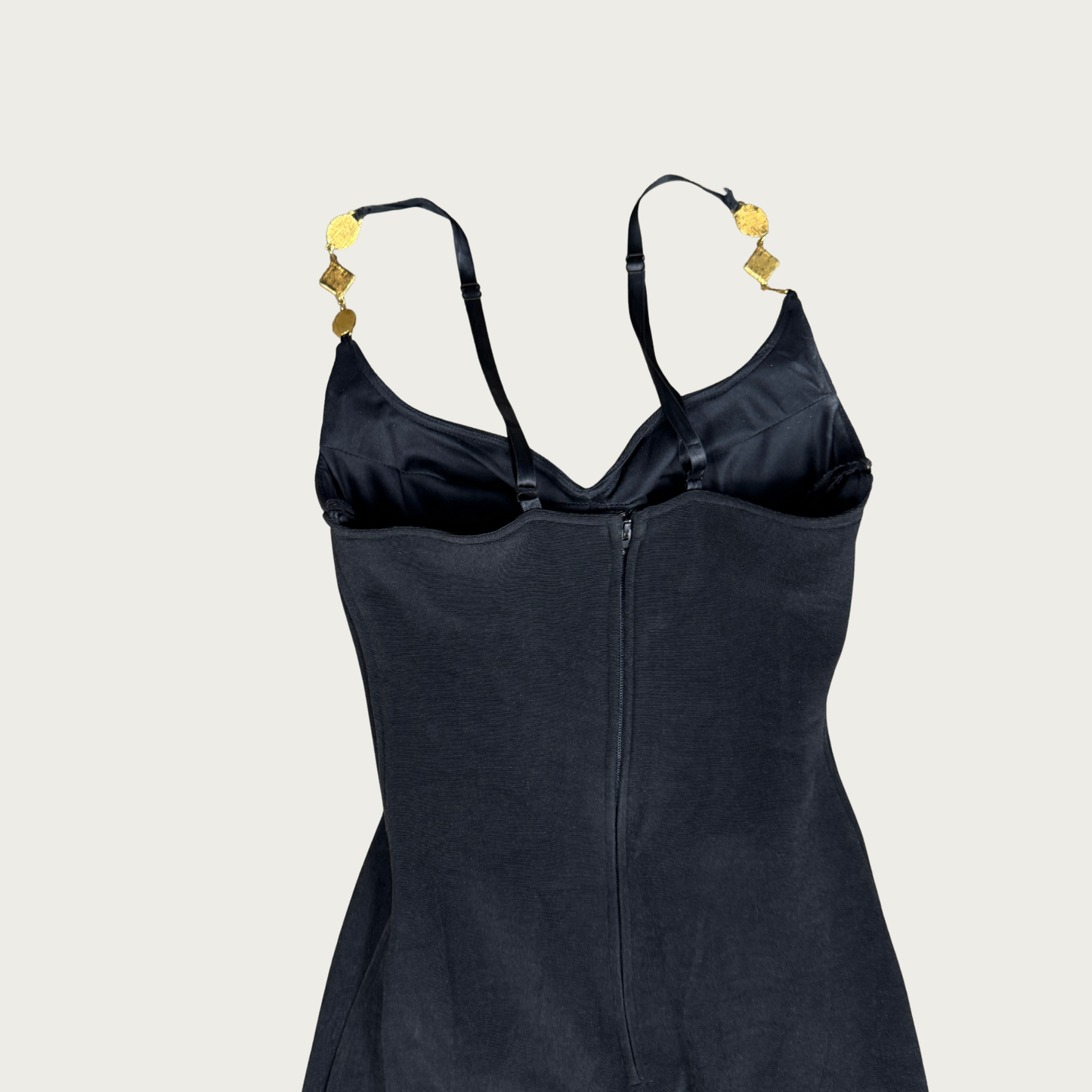 (XS/S) 70s/80s Black Gemstone Strap Evening Gown