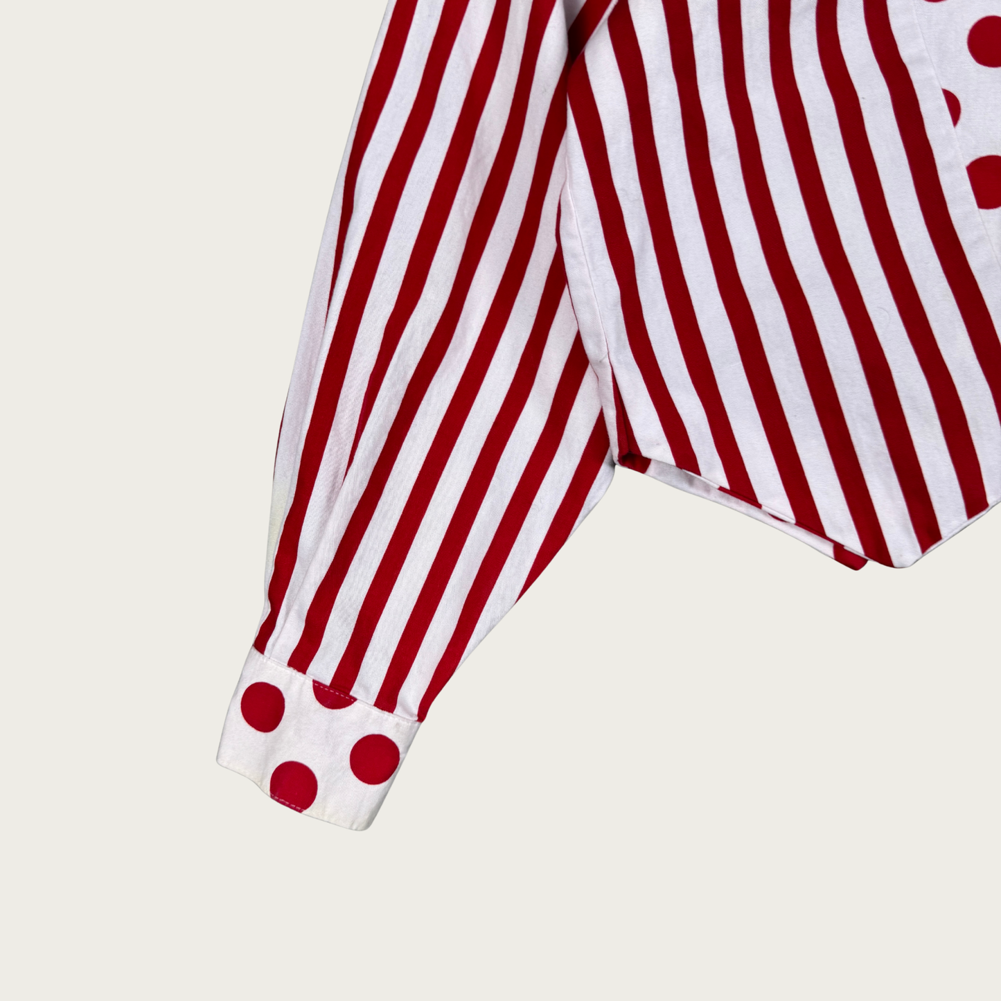 (M) 80s Red/White Polka Dot Striped Cropped Shirt