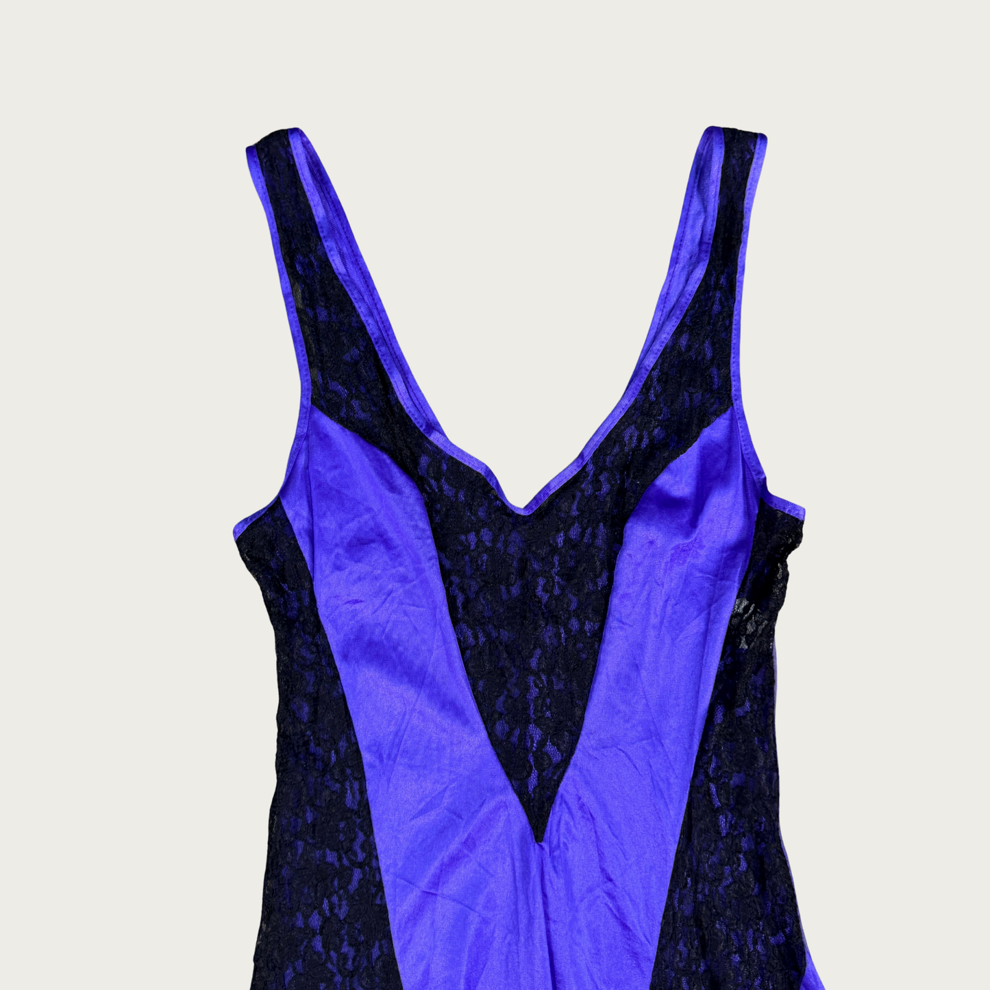 (L) 80s/90s Purple/Black Lace Maxi Slip Dress
