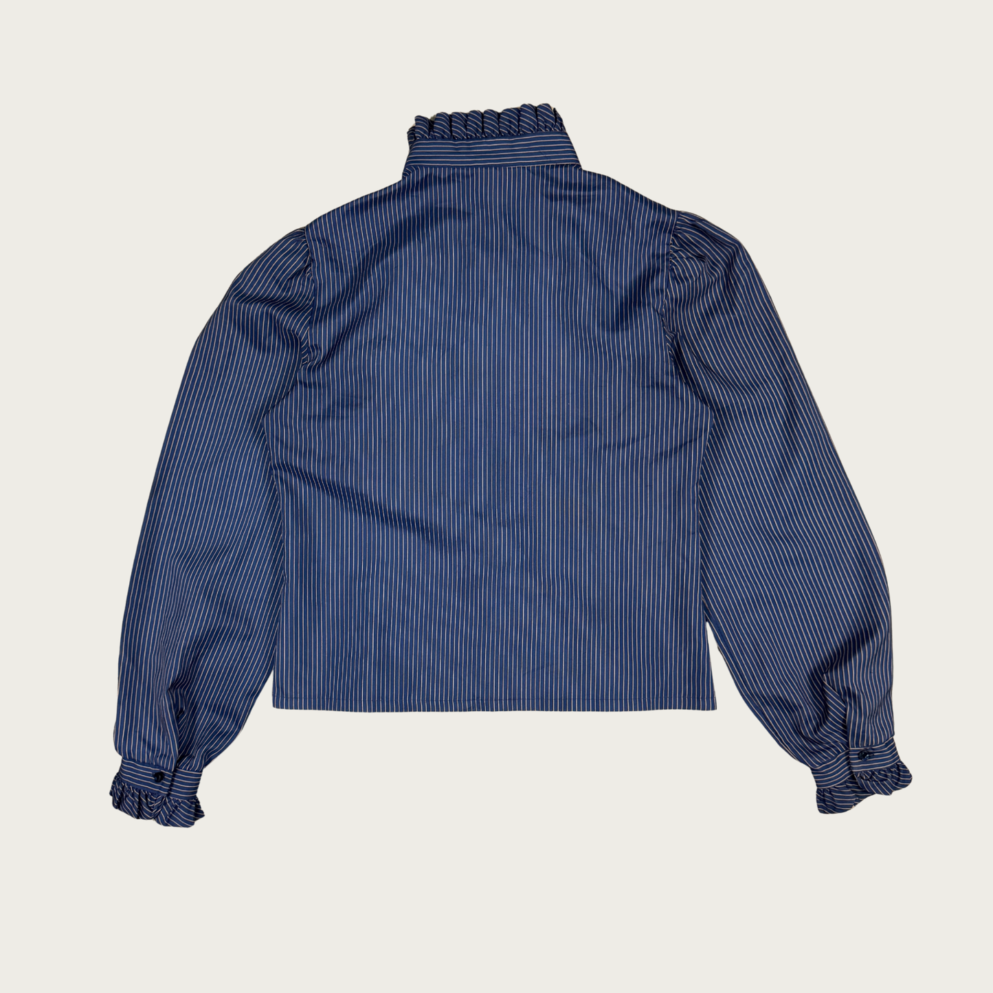 (M/L) Y2K Navy/Beige Striped Ruffle Blouse