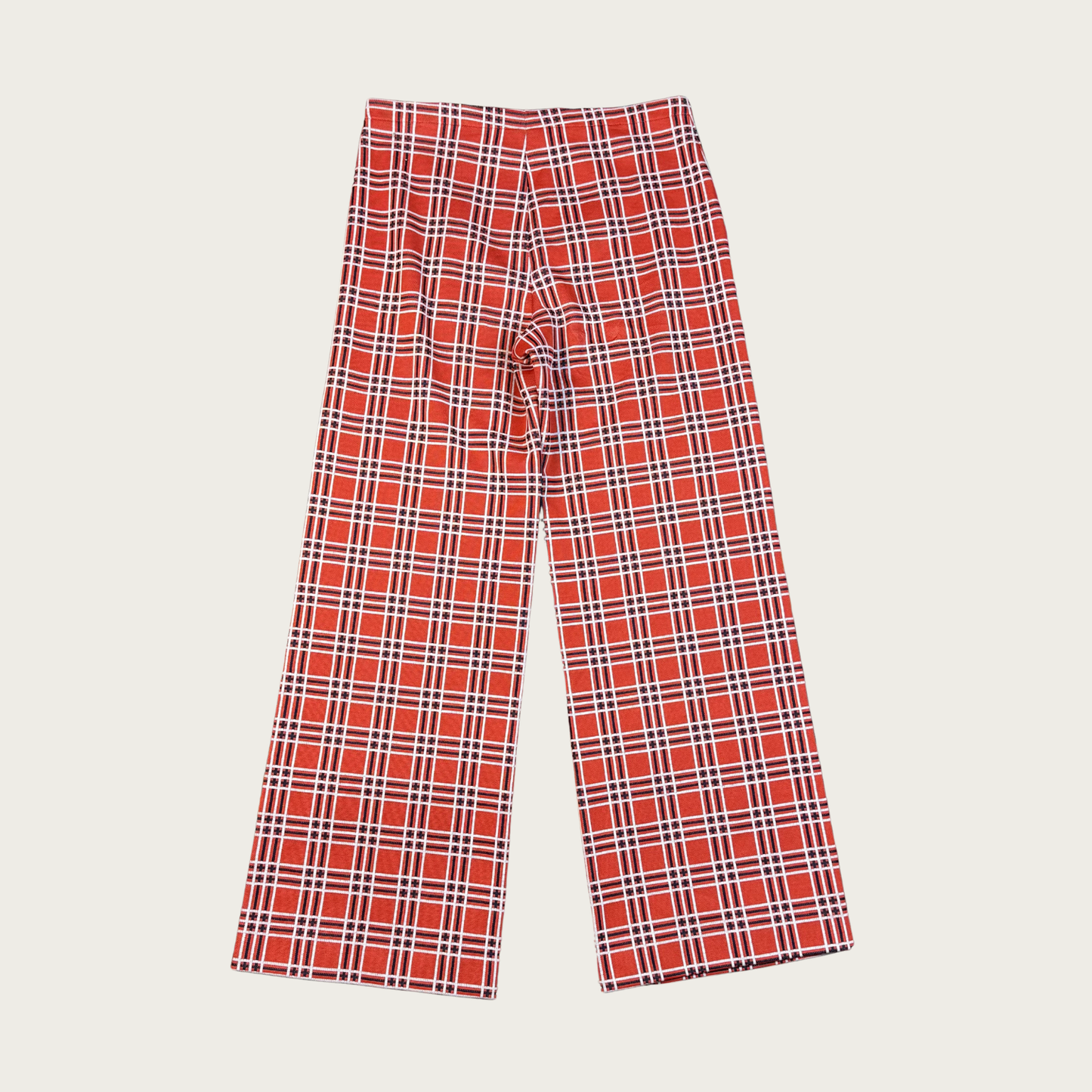 (33") 70s/80s Red/Navy Plaid Wide Leg Flares