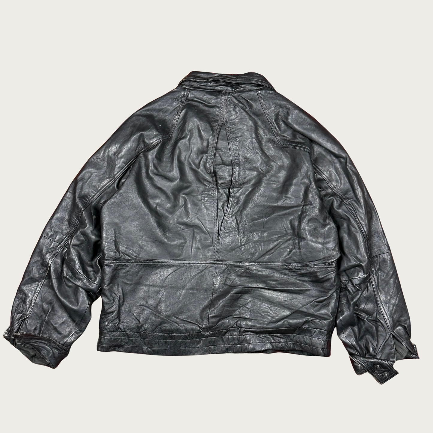 (M) Black Leather Bomber Jacket