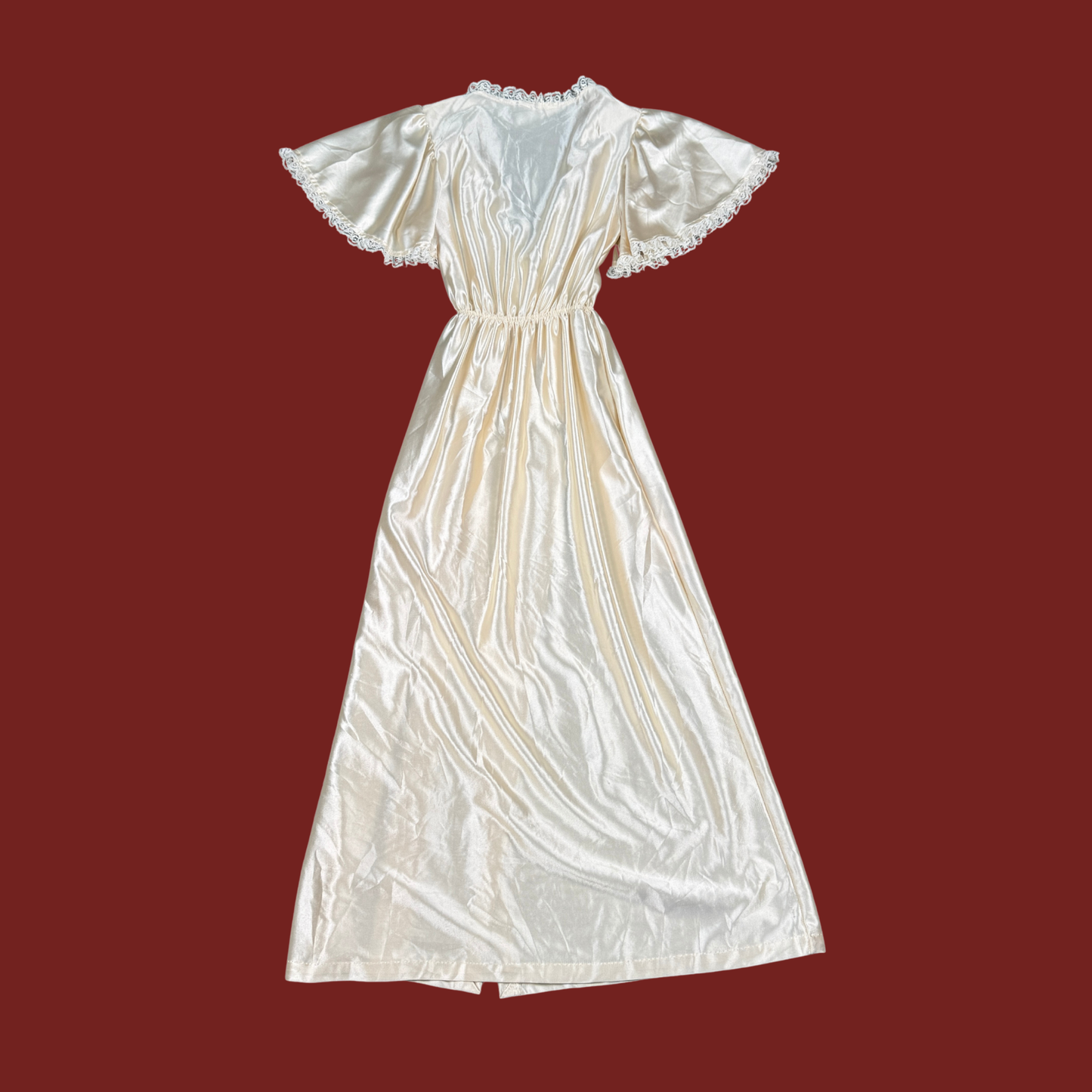 (XS/S) 80s Champagne Satin/Lace Wrap Maxi Slip Dress