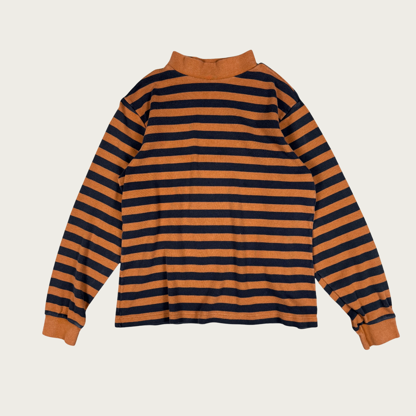 (L) Brown/Black Striped Mock Neck Long Sleeve